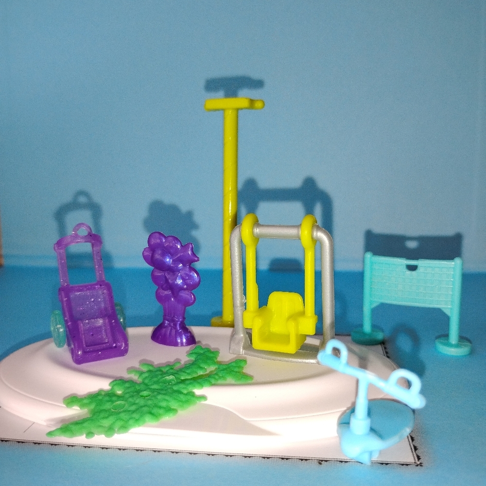 Polly Pocket Playground Accessory Lot | Swing, Slide, See-Saw, Grass, Lamp & Bas